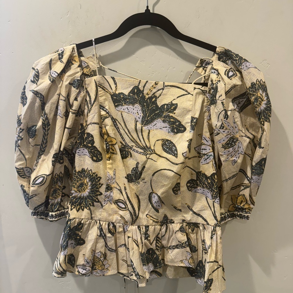 ULLA JOHNSON Carlotta Floral Cotton Peplum Top in Lemonbalm 🔥🔥✨✨✨ SZ 6 New - Picture 7 of 11